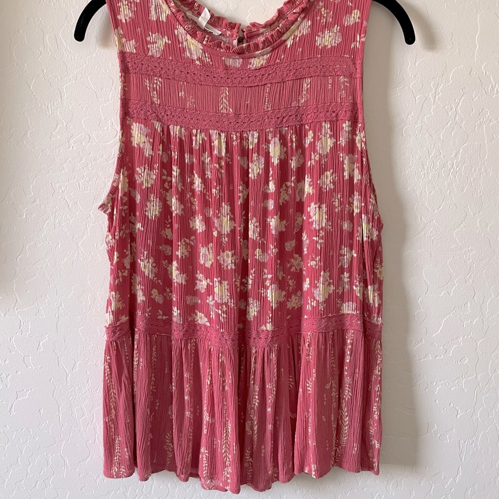 Pink Floral Sleeveless Blouse